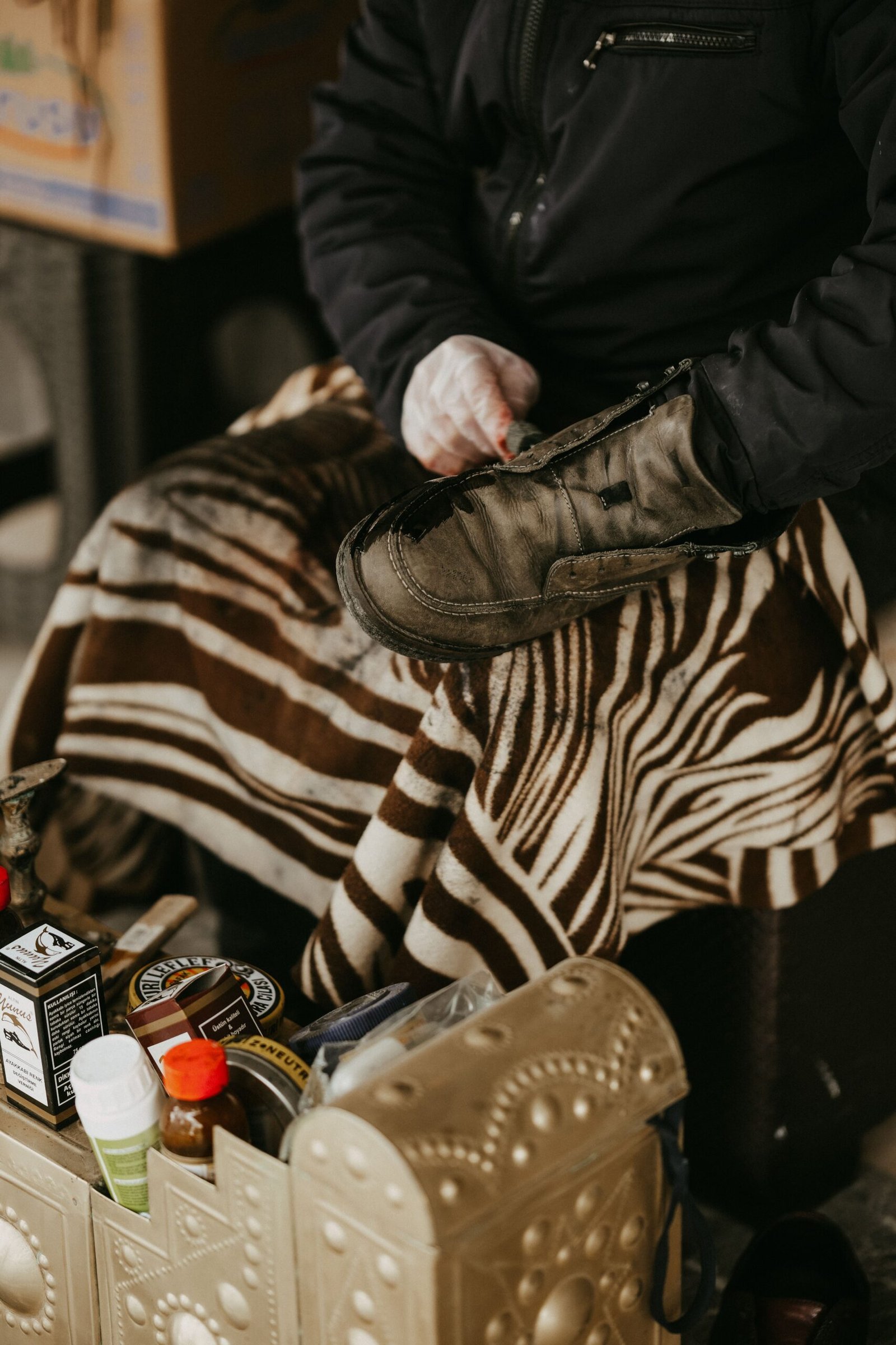 Close-up of animal-print hide with natural leather texture
