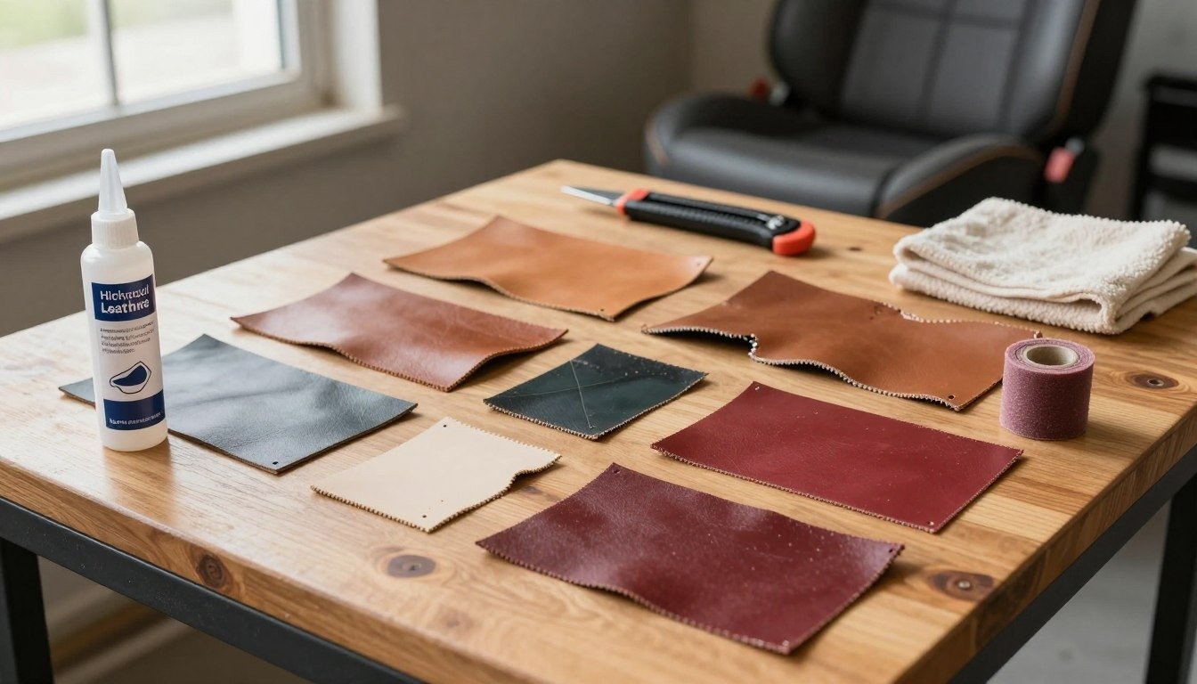 Essential leatherworkers tools laid out on a workbench